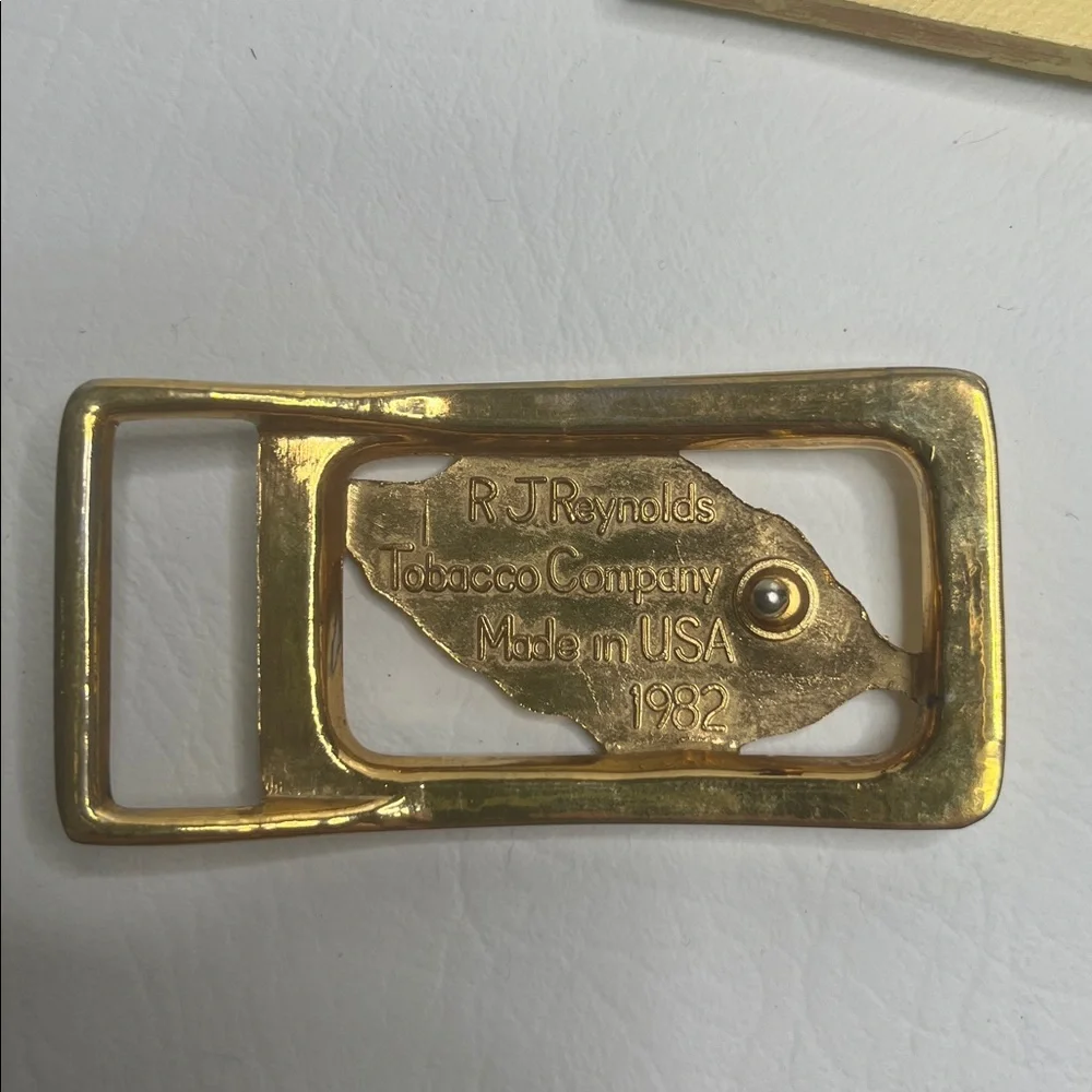 Vintage Belt Buckle R J Reynolds Tobacco Leaf Gold Tone